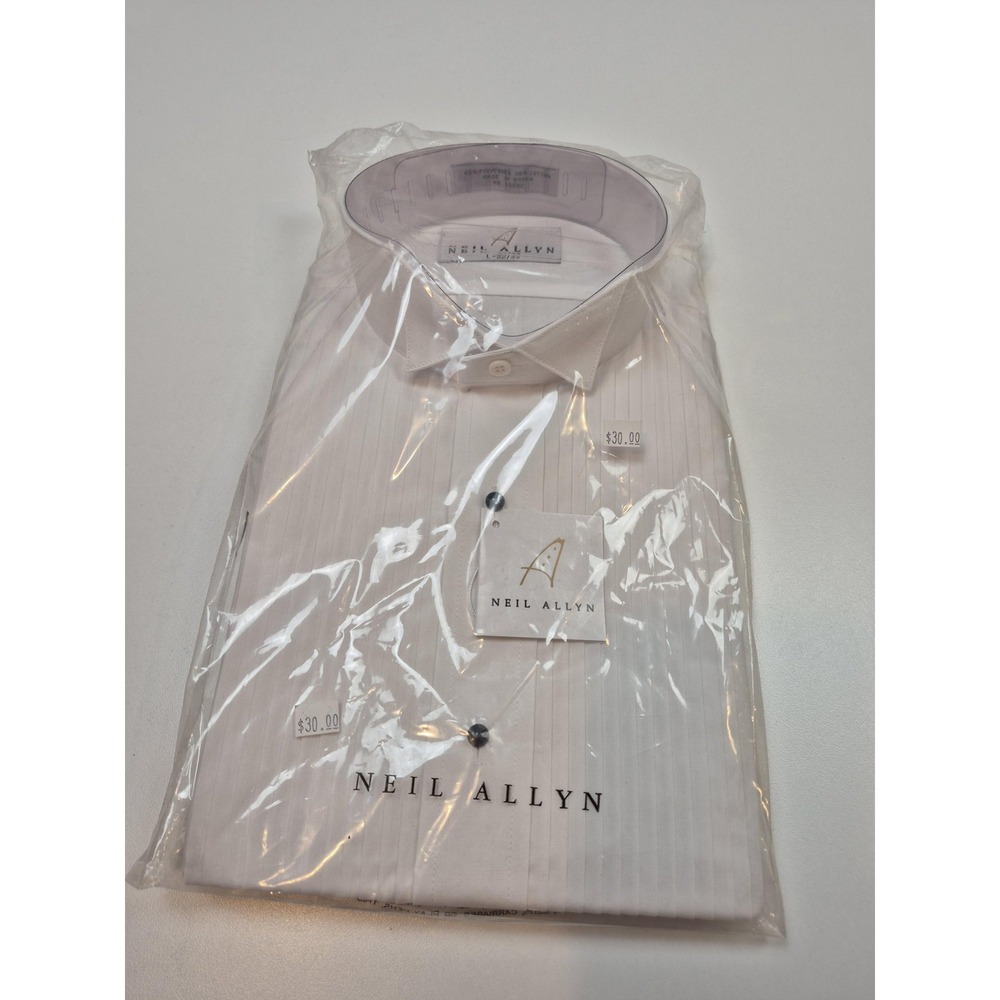 Neil Allyn Dress Shirt Mens L 32/33 White Pleated French Cuff Tuxedo Formal